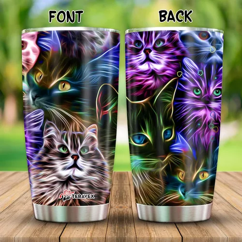 Vista 3 de TERAVEX Vaso de acero inoxidable divertido con tapa, regalos de gatos para amantes de los gatos, mujeres, regalos de cumpleaños inspiradores