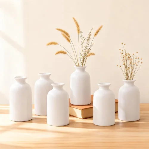 Vista 11 de Juego de 6 jarrones de cerámica negra, jarrones pequeños de 5 pulgadas para flores secas o plantas de casa, jarrones decorativos bohemios modernos