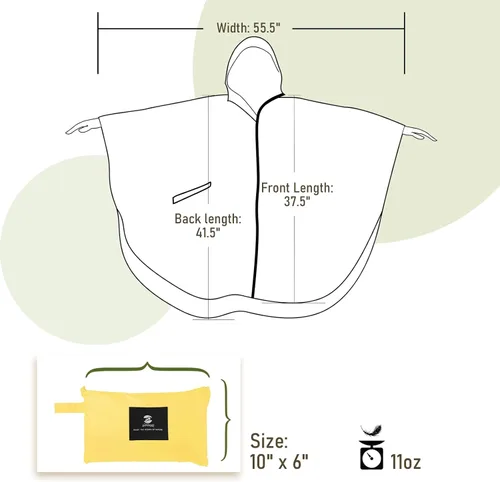 Vista 6 de SaphiRose Poncho de lluvia unisex con capucha para mujeres adultas con bolsillos