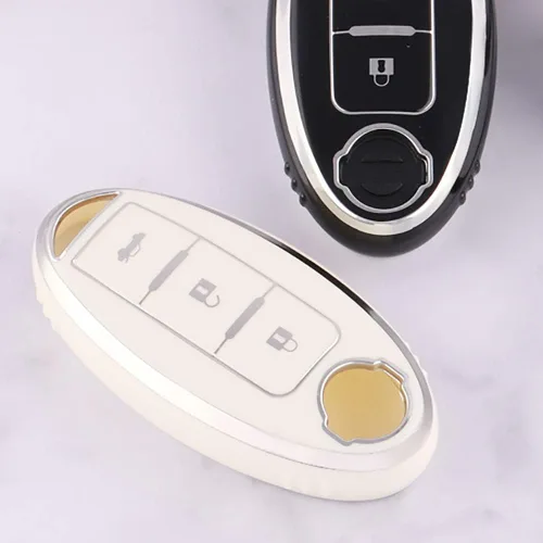 Vista 3 de ontto Funda para llavero de 3 botones para Nissan Car Key Skin Fit para Infiniti Smart Remote Keycover Beige Beige (llavero R)