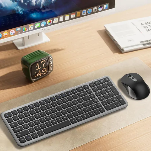 Vista 8 de Teclado y mouse silenciosos, teclado de computadora compacto inalámbrico de tamaño completo con botón de calculadora, mouse de 2400 DPI, clic
