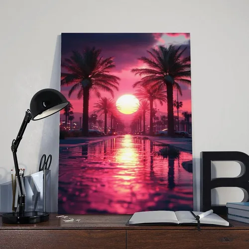 Vista 8 de Retrofuturism Vaporwave Wall Art – 80s Neon Cyber Cityscape Print – Synthwave Retro Poster for Bedroom Decor Poster Canvas Artwork Prints Rustic