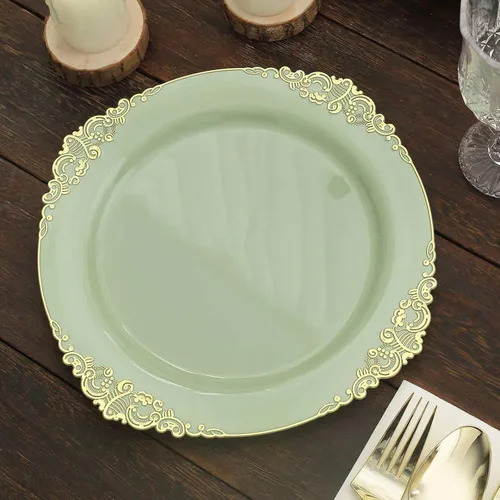 Vista 50 de Efavormart - Paquete de 10 platos de postre barrocos negros y dorados de 8 pulgadas, platos de aperitivo resistentes con borde metálico en relieve
