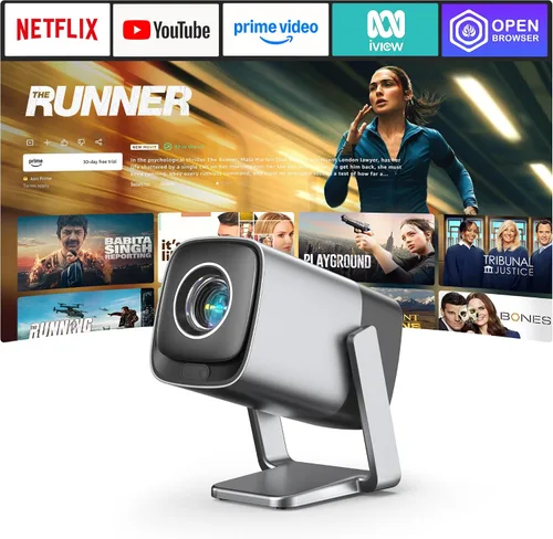 Vista 7 de [2000 ANSI y enfoque automático] Mini proyector inteligente negro con WiFi y Bluetooth, proyector de película XuanPad 4K compatible, proyector