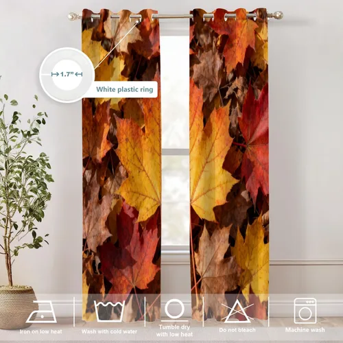 Vista 180 de Shrahala Orange Autumn Autumn Blackout Curtain Tiers, Fall Kitchen Valance Light Blocking Tier Drapes with Rod Pocket, 2 Pack 26 X 24 in