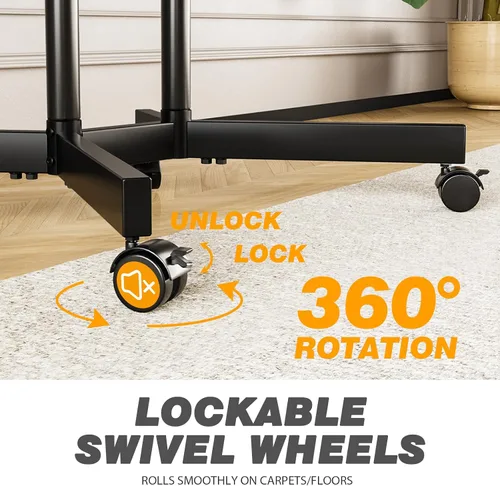 Vista 8 de Soporte de TV rodante con ruedas mejoradas para televisores de 32 a 75 pulgadas, soporte de TV móvil de altura ajustable con estante para laptop