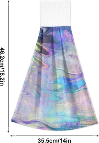 Vista 3 de Kigai Toallas colgantes de flores iridiscentes,Toallas de cocina colgantes con cinta mágica,Súper absorbentes,Toallas de lazo colgantes de algodón