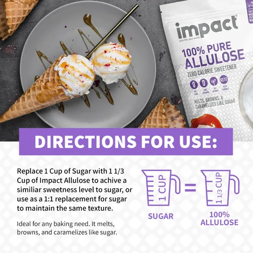 Vista 6 de Impact - Sustituto de azúcar edulcorante de alulosa pura, mezcla cero calorías, bajo en carbohidratos, para café, té, hornear, indulgencia sin culpa