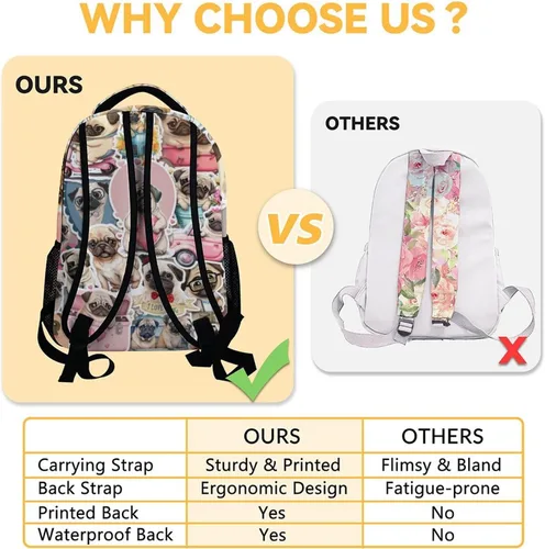 Vista 4 de GIHSWE Mochila de carlino para niñas y niños, mochilas de dibujos animados lindas de 16 pulgadas para niños y estudiantes, regalos para los amantes