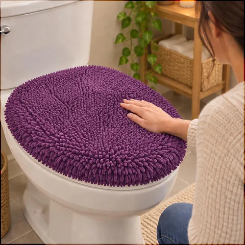 Vista 18 de Mayshine - Cubierta de microfibra tipo shaggy para la tapa del asiento del baño, estándar para baño Beige