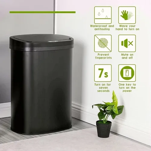 Vista 3 de Bote de basura de acero inoxidable con tapa, sensor automático, abre sin tocarlo, para cocina, baño, dormitorio, oficina, 13 galones (50 L)