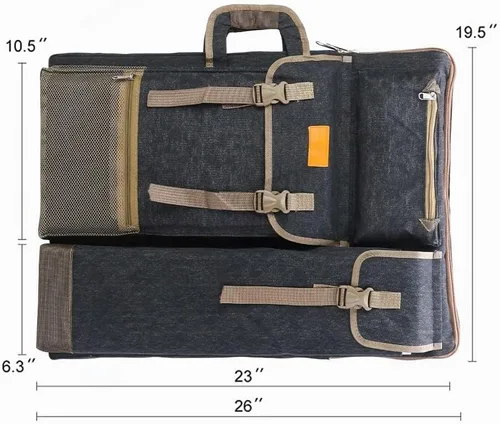 Vista 4 de TRANSON Estuche de Portafolio de Arte Mochila de Lona Bolsa Grande 26” x 19.5