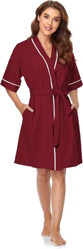 Vista 124 de COLORFULLEAF Bata de baño de manga corta para mujer, 100% algodón, longitud hasta la rodilla, con bolsillos