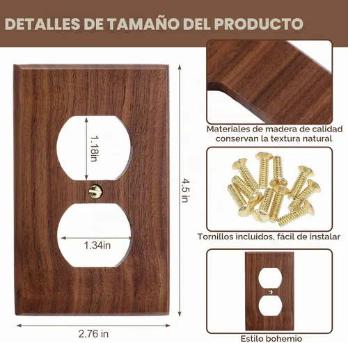 Vista 2 de Pinkunn 10 piezas de placas de interruptor de luz de madera maciza, cubiertas de tomacorriente de madera de bambú, placa decorativa de pared