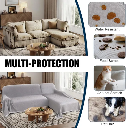 Vista 4 de Fundas impermeables para sofá modular en forma de L, 2 piezas, lavable, en forma de L, protector de muebles acolchado de jacquard para perros, Gris