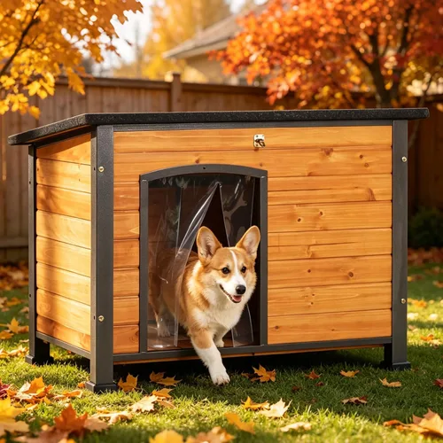 Vista 6 de Casa para perros de tamaño pequeño a grande, refugio para cachorros para interiores y exteriores con suelo elevado, perrera duradera e impermeable