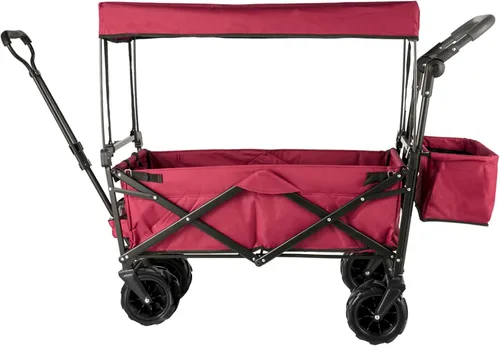 Vista 9 de Happbuy Vagón Plegable con Toldo Extraíble, 220lbs Vagón de Playa Plegable de Servicio Pesado con Ruedas Grandes Rojo