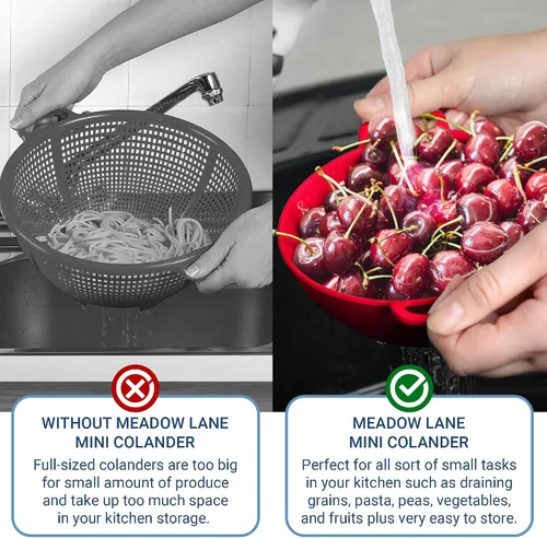 Vista 6 de Meadow Lane - Colador pequeño de 6 pulgadas, libre de BPA, apto para lavavajillas, con asas dobles, escurridor compacto de alimentos para bayas
