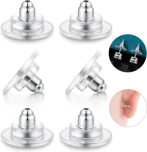 Vista 10 de 3 pares de respaldos de aretes, respaldos de aretes de plata de ley 925 para tachuelas, respaldos de aretes con cierre ajustables hipoalergénicos