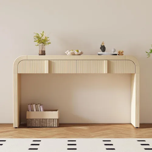 Vista 6 de Knocbel Mesa consola con 2 cajones ranurados, mesas de sofá modernas con curvas redondeadas únicas y superficie lisa para sala de estar, entrada, 55
