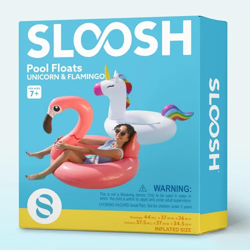 Vista 7 de SLOOSH Paquete de 2 flotadores inflables de flamenco de unicornio para piscina, decoraciones de fiesta de natación, divertidos flotadores, tubos