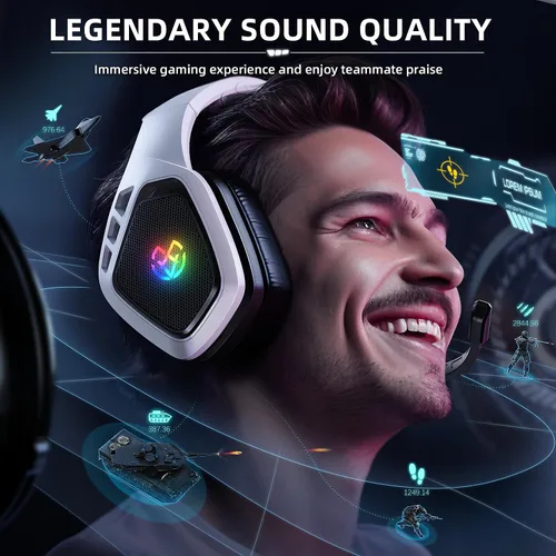 Vista 3 de Tatybo Auriculares inalámbricos para juegos para PC, PS5, PS4, Switch, Mac, auriculares USB de 2.4 Ghz con micrófono, modo con cable de 0.138 in
