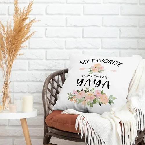 Vista 2 de Yaya - Fundas de almohada decorativas para abuela, regalos para abuela, cumpleaños, día de la madre, fundas de almohada rústicas florales para sofá