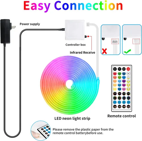 Vista 7 de Luces LED de neón de 50 pies con control remoto y aplicación, tira de luces de neón flexibles impermeables IP65 de 24 V RGB LED para dormitorio