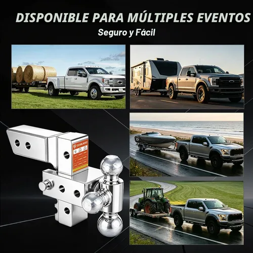 Vista 6 de Enganche de remolque ajustable de 2.5 pulgadas, montaje de bola de trío de Plateado