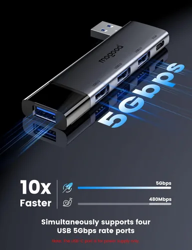 Vista 5 de MOGOOD Concentrador USB, 4 puertos USB 3.0 Hub multipuerto USB [carga no compatible], adaptador de puerto múltiple para laptop, PC con Windows, Mac