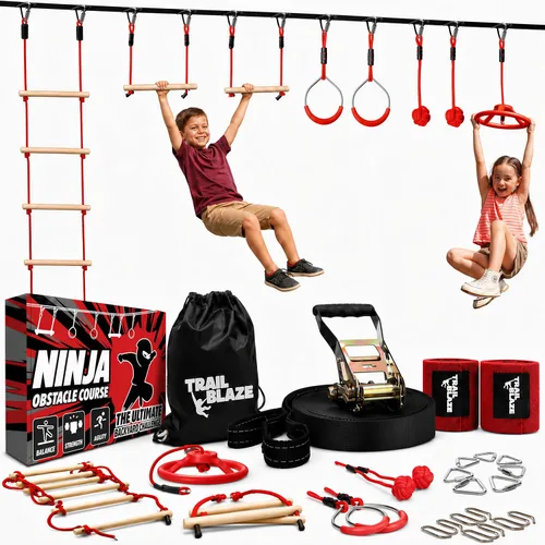 Vista 10 de Carrera de obstáculos Ninja Warrior para niños al aire libre - 2 x 55 pies Púrpura