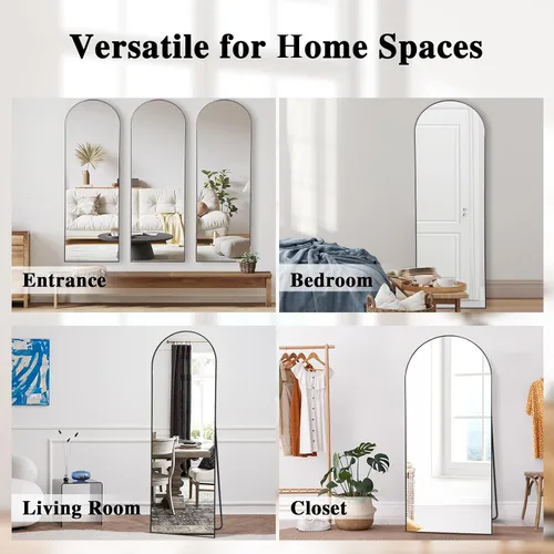 Vista 5 de Anpark Black Arched Mirror Full Length with Stand 24" x 65" Large Full Body Dressing for Wall Standing Floor Mirror for Bedroom Wall Mounted for