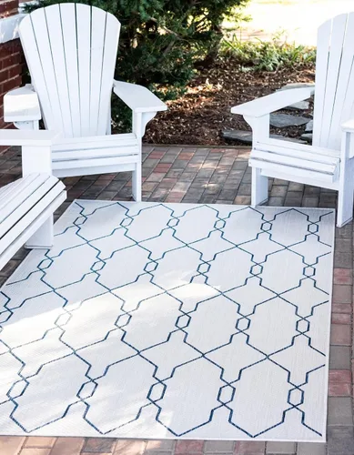 Vista 17 de Unique Loom Outdoor Trellis Collection - Alfombra de área con diseño de enrejado (2 x 6 pies 1 pulgada, azul/marfil)