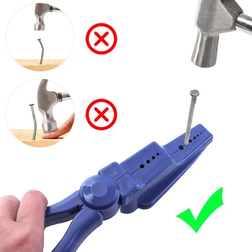 Vista 4 de Soporte de uñas portátil para clavos, alicates para martillar, clavar, soporte para martillar, protector de dedos ABS, guía protectora de uñas