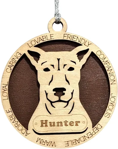 Vista 156 de Adorno de Navidad personalizado para perro Cavalier King Charles Spaniel, redondo de 3 pulgadas, madera cortada con láser de 2 capas, nombre y texto