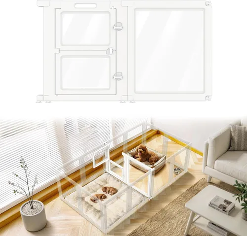 Vista 16 de FXW AuraSpace - Cerca acrílica para perros pequeños, para interiores, 24 pulgadas, 2 paneles, incluye 1 puerta y 1 panel, color negro