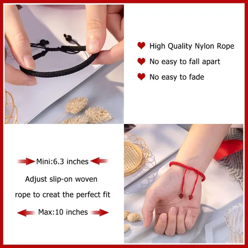 Vista 4 de PINKDODO Pulseras de cuerda roja de protección ajustable con nudo de buena suerte para parejas, amigos, familia, mujeres, hombres, niñas y niños