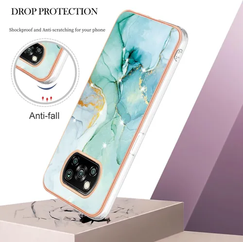 Vista 5 de Funda de teléfono para Xiaomi Poco X3 Pro Clear Siliocne Edge, rosa elegante diseño de mármol para Xiaomi Poco X3 Pro Funda a prueba de golpes Verde