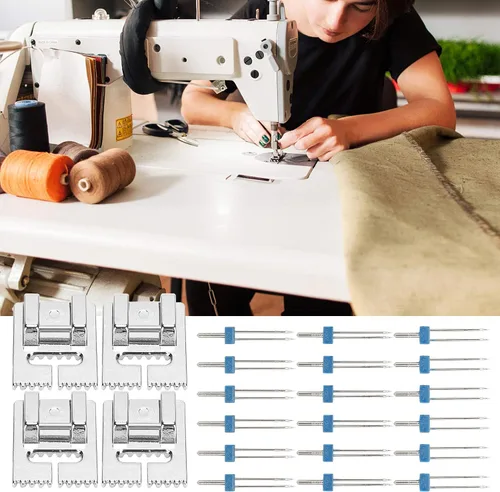 Vista 2 de Juego de 18 agujas dobles y 4 piezas de prensatelas, accesorios para máquina de coser