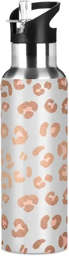 Vista 8 de Rose Gold Leopard Spots Stainless Steel Vacuum Insulated Water Bottle 20 Oz, BPA-Free Sports Water Bottle with Straw Leakproof Water Bottles