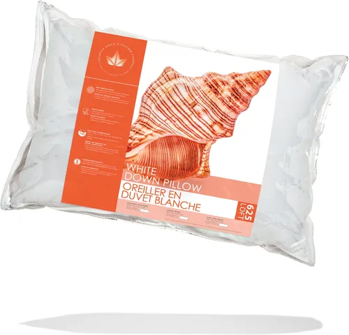 Vista 2 de Canadian Down & Feather Co. – 1 paquete de tamaño estándar, almohada de plumón blanco de 625 poder de relleno, tamaño mediano - funda de 500 hilos