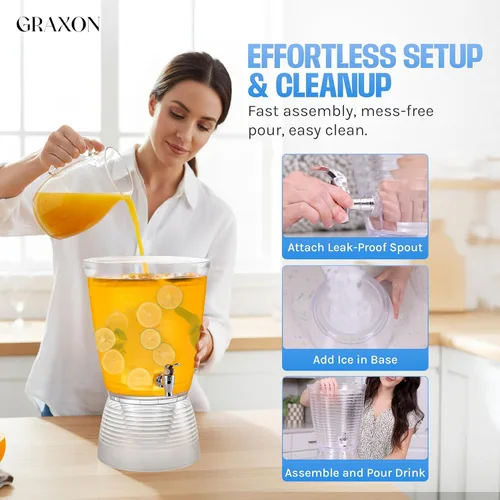 Vista 7 de Dispensador de bebidas para fiestas (2.5 galones), dispensador de agua de plástico grande para encimeras, sin ensuciar, fácil de montar y lavar