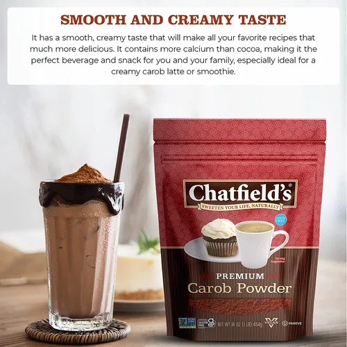 Vista 3 de Chatfield's Polvo de algarrobo natural de 16 onzas, dulce y delicioso, calidad premium, sin cafeína, sin gluten, vegano, kosher, verificado sin OMG