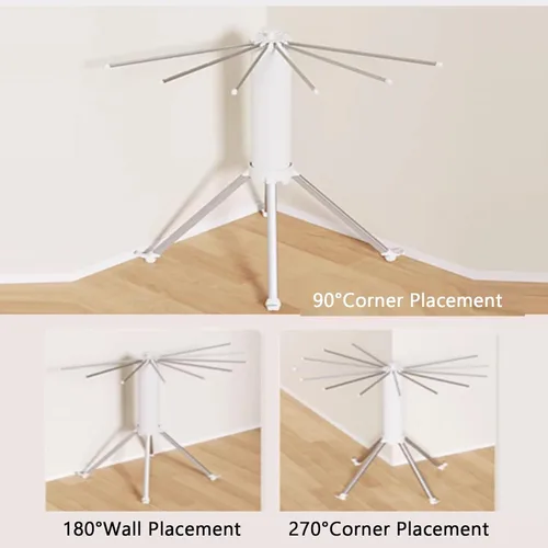 Vista 8 de Estante de secado de ropa plegable, soporte giratorio de 360° para ropa, soporte de lavandería de aluminio, capacidad de carga de 110 libras, con 16