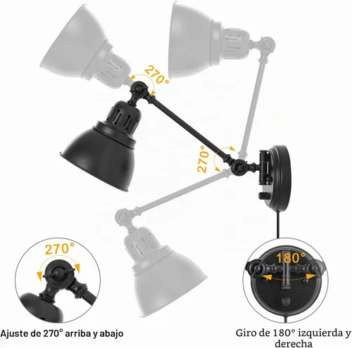 Vista 4 de GOODATE Apliques de pared enchufables, iluminación de pared con interruptor de encendido y apagado regulable, lámpara de pared con brazo oscilante