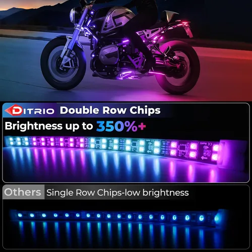 Vista 2 de 8 piezas de luces LED de doble fila para motocicleta con señal de giro y freno, kits de luces de resplandor con control remoto DITRIO APP/RF, zona