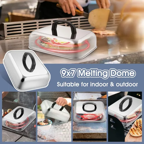 Vista 5 de HaSteeL Juego de cúpulas para fundir queso de 2 piezas, cubierta de vaporización y untado rectangular de acero inoxidable de 9x7 pulgadas, cúpula
