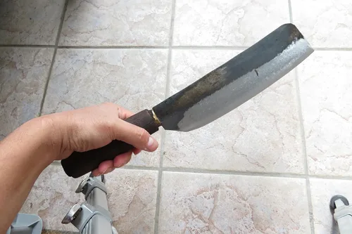 Vista 3 de Crude - Cuchillo de chef japonés Nakiri, 8 pulgadas, acero al carbono, ¡afilado!