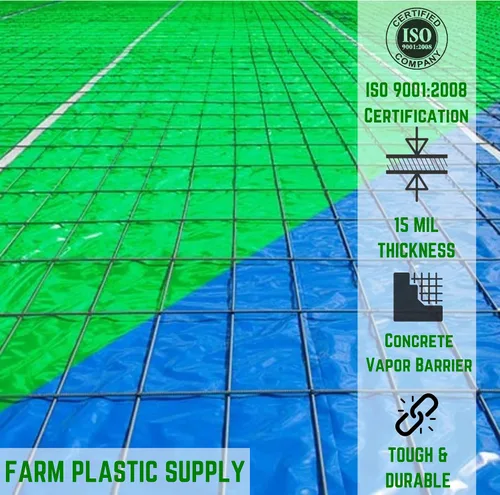 Vista 2 de Farm Plastic Supply - Barrera de vapor de hormigón - 15 mil - (7' x 70') - Lona de plástico azul resistente, láminas de poliolefinas, barrera