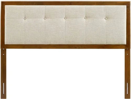 Vista 4 de Modway Draper - Cabecera capitoné de tela y madera en color beige nogal